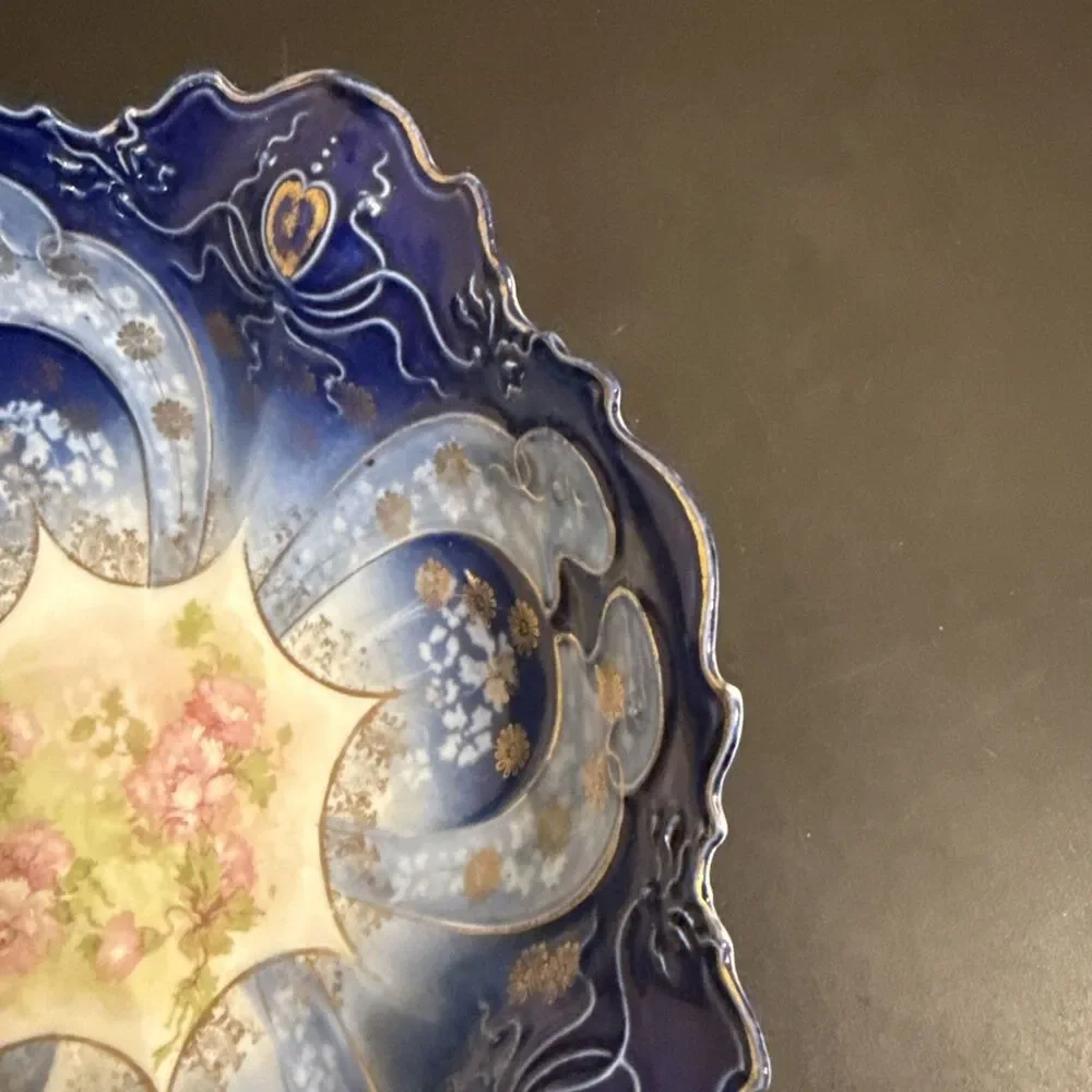Wheelock Vienna Victorian Serving Bowl M.Z Austria Blue Floral Gilded